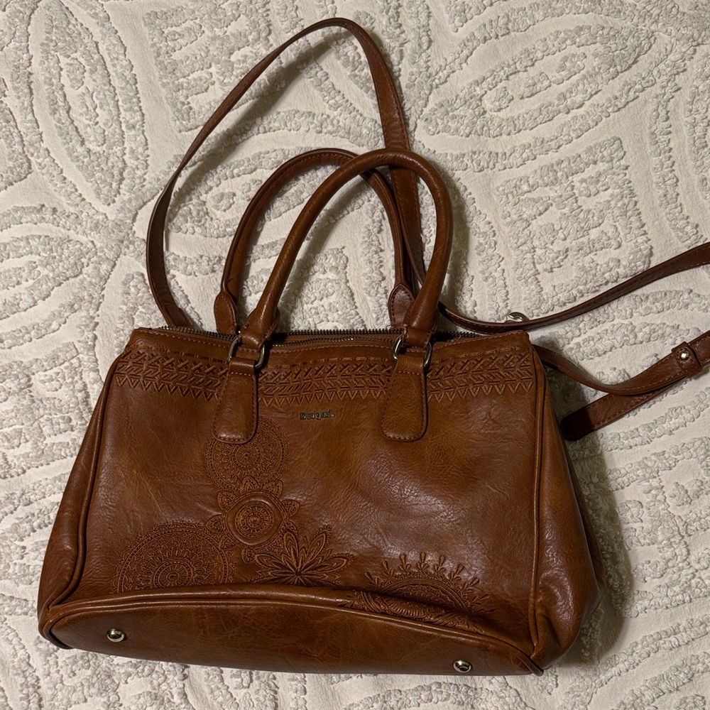 Desigual Brown Embossed Leather Shoulder Bag